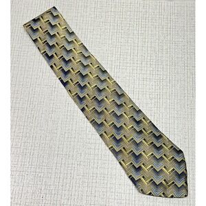 Paul Dione Stunning Blue Black Gold Geometric Woven‎ Imported Silk Tie X-Long